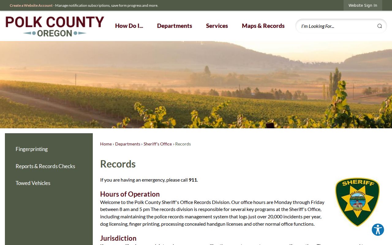Polk County criminal history sheriff records division page
