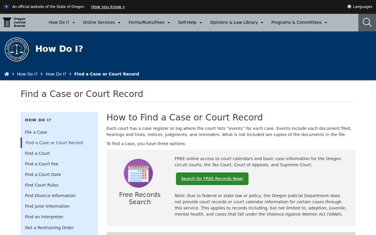 Polk County criminal court case search routes from Oregon courts